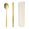Cuchara de oro palillos de oro beige vajilla caja set hogar portátil almacenamiento Item Picture